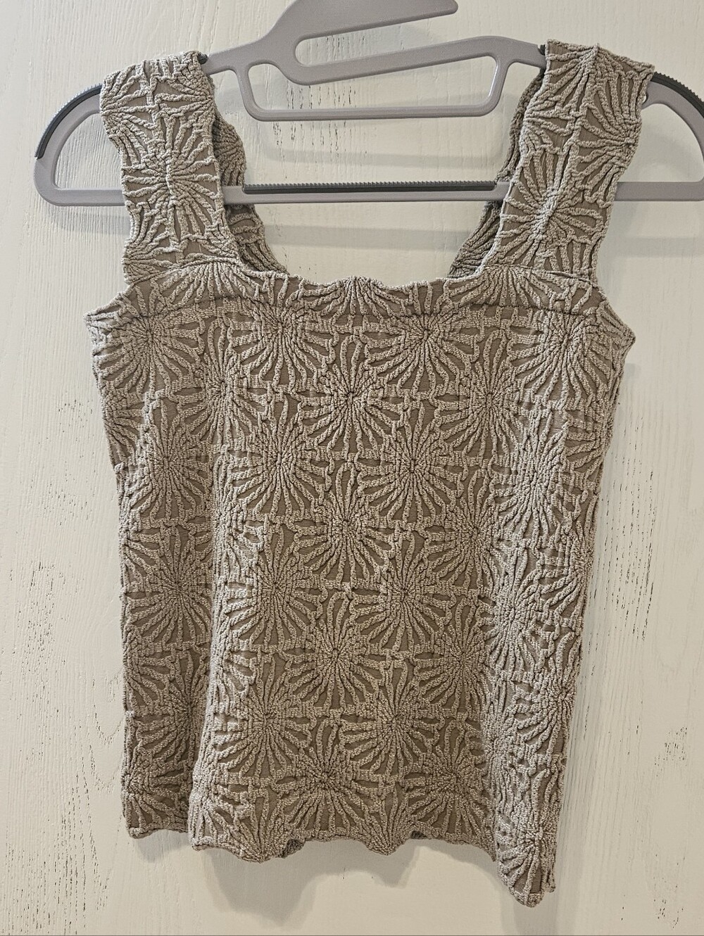 Floral Square-Neck Tank Top in Taupe